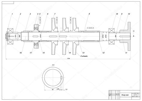 Machine Building Drawing Pump Rotor Vector Illustration — Stock