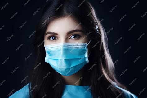 Premium Ai Image A Woman Wearing A Surgical Mask On A Dark Background