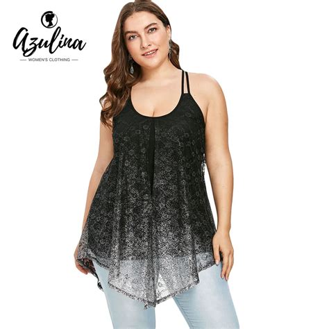 Rosegal Plus Size Glittery Split Tank Top Summer Women Top U Neck