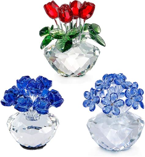 Amazon H D Hyaline Dora Set 3pcs Crystal Flowers Figurine