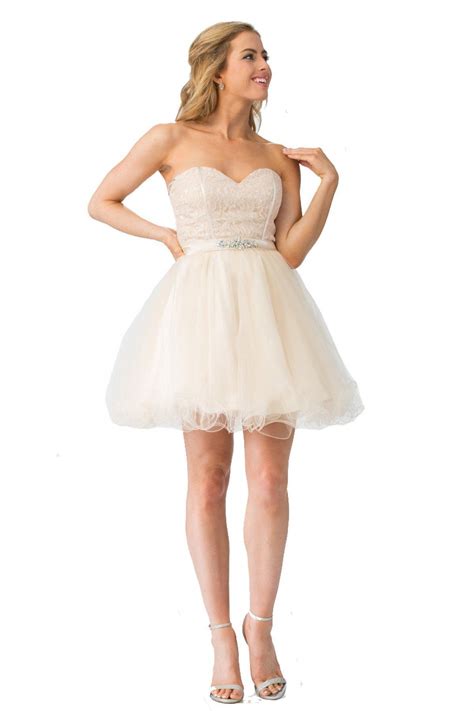 Ruffled Short Strapless Dress With Lace Bodice By Star Box 6177