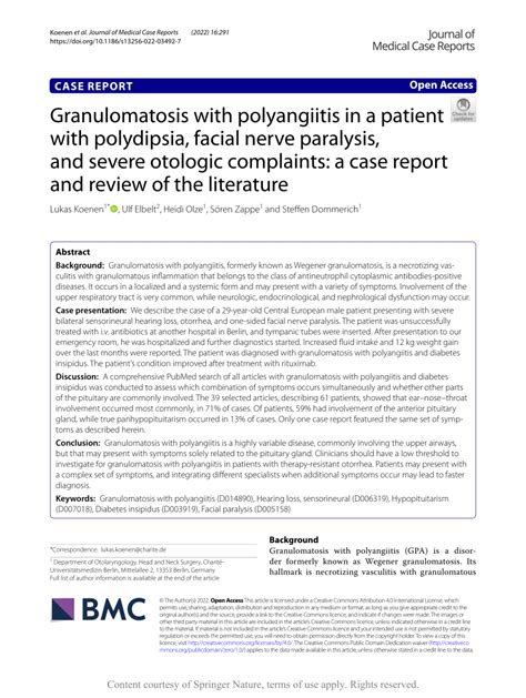 PDF Granulomatosis With Polyangiitis In A Patient With Polydipsia