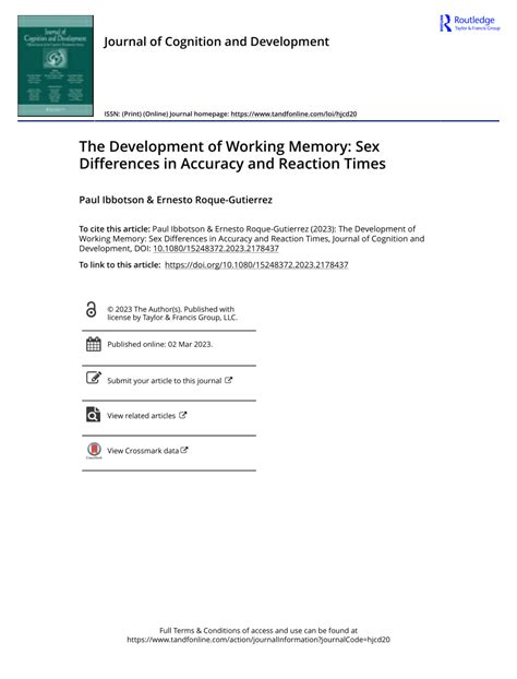 Pdf The Development Of Working Memory Sex Differences In Accuracy And Reaction Times