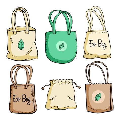 Ilustraci N De Conjunto De Bolsa Ecol Gica Con Estilo Dibujado A Mano