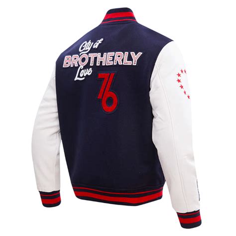 Navy White Nba City Of Brotherly Love Philadelphia Ers Varsity Jacket