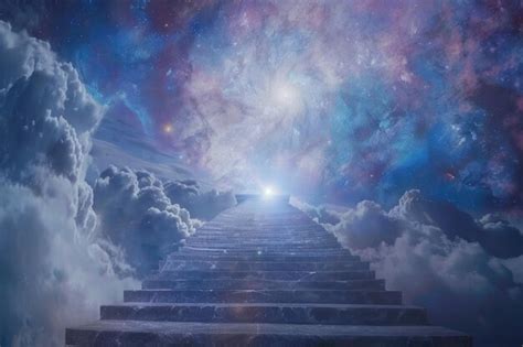 Premium Photo Stairway Leading Up To Heavenly Sky Toward The Light