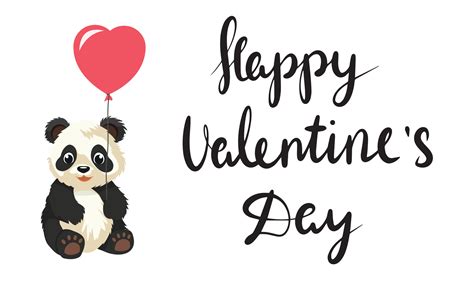 Panda With Red Heart Balloon Happy Valentine S Banner Vector