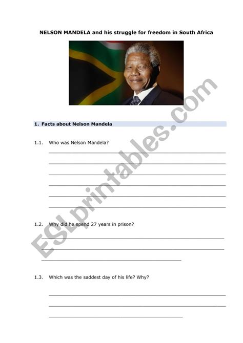 Nelson Mandela Esl Worksheet By Eliza29