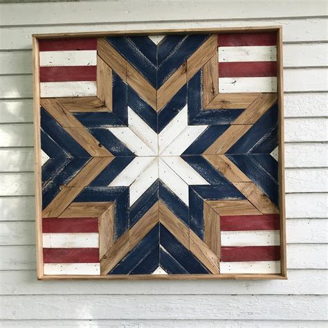 Red White And Blue American Flag Wood Painted Sign Barn Quilt Wood