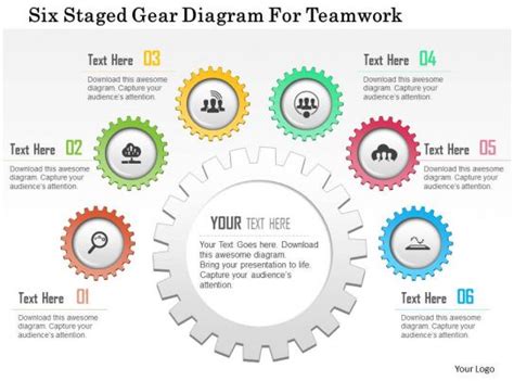 0115 Six Staged Gear Diagram For Teamwork Powerpoint Template