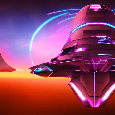 Futuristic Synthwave Spaceship Traveling Through A Stable Diffusion