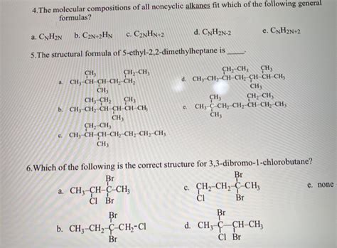 Solved The Molecular Compositions Of All Noncyclic Alkanes