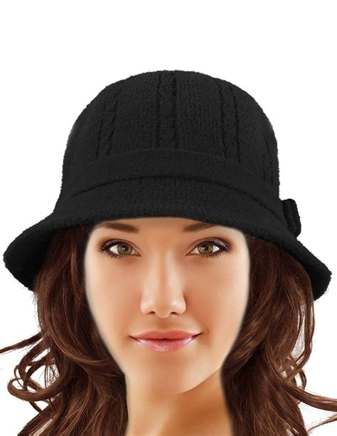 Women S Wool Blend Winter Hat Cable Bow Cloche Bucket Hat Black