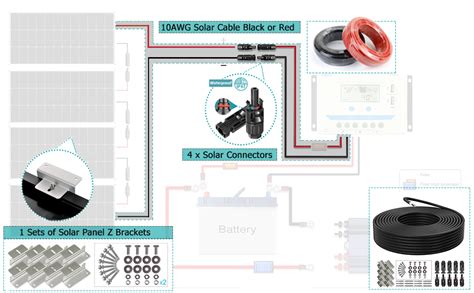 10awg Solar Extension Cable 100 Ft Black 10 Gauge Solar Wire With 1 Set Of Z Brackets And 4