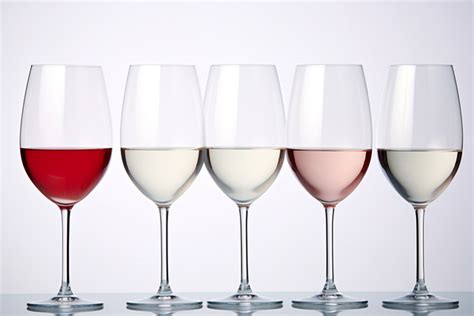 Four Wine Glasses With Different Kinds Of White And Red Wine Background