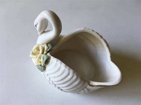 Vintage White Ceramic Swan Figurine Vase Or Planter With Etsy