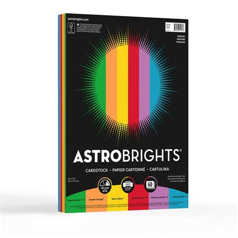 Astrobrights Colored Cardstock Primary 6 Color Assortment 60 Sheets