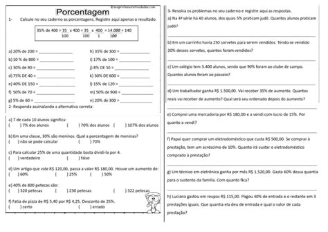 Porcentagem 6 Ano Exercícios Pdf - Exercícios Porcentagem 6 Anos | PDF