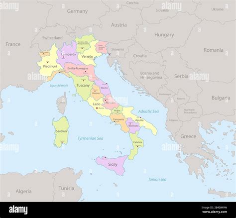 Italia mapa con estados vecinos división administrativa y nombres con