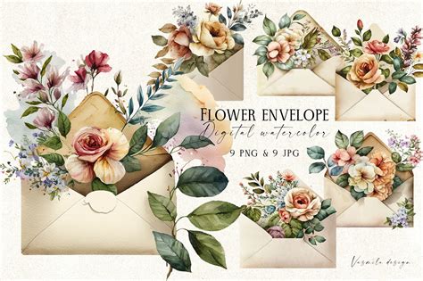 Vintage Watercolor Envelopes By Vasmila Design Thehungryjpeg