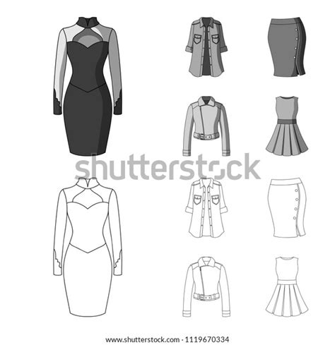 Women Clothing Outlinemonochrome Icons Set Collection Stock Vector