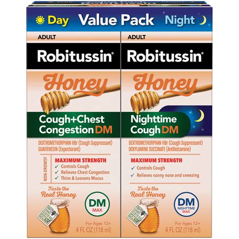 Robitussin Maximum Strength Honey Liquid Cough Chest Congestion Dm And Maximum Strength Honey