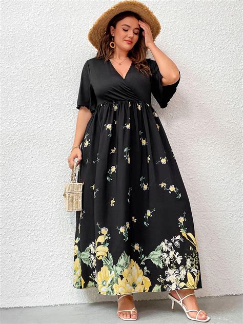 FC35203 SHEIN SUKIENKA MAXI W STYLU BOHO KWIATOWY WZÓR KOPERTOWY