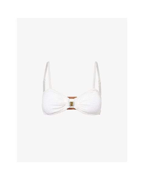 4th Reckless Lulu Crinkle Texture Balconette Bikini Top In White Lyst