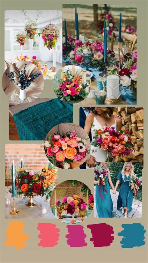 Wedding Color Palette Bright Warm Colors Against Deep Teal Blue In