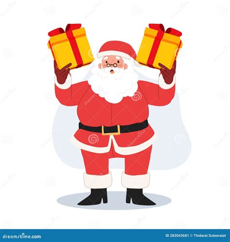 Happy Santa Claus Is Holding Gift Box Vector Illustration Stock Vector