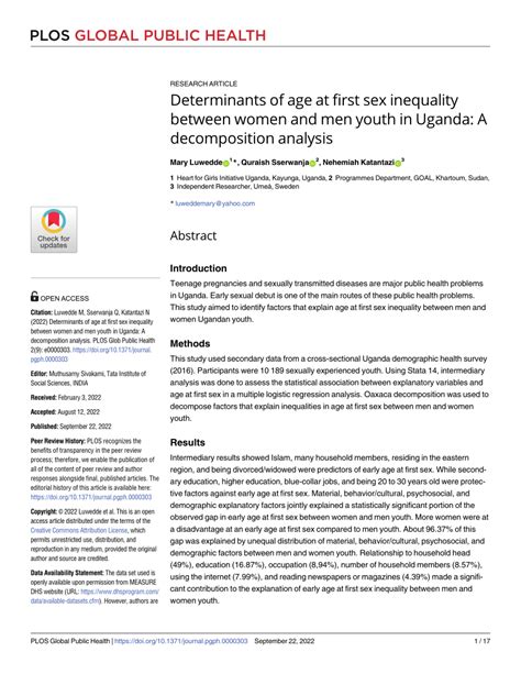 Pdf Determinants Of Age At First Sex Inequality Between Women And Men