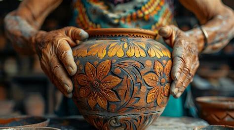 Premium Photo A Woman With Her Hands Painted On A Pot