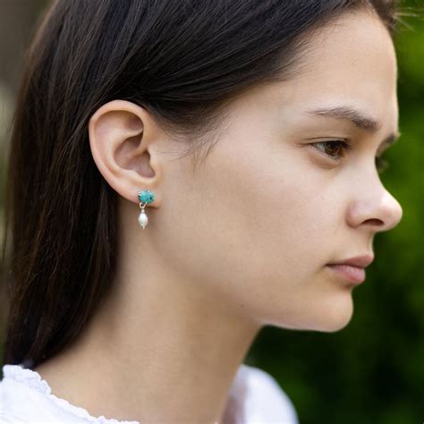 Reconstituted Turquoise And Drop Pearl Earrings TigerLily Jewellery