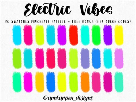 Electric Vibes Procreate Palette 30 Hex Color Codes Instant Etsy Hong