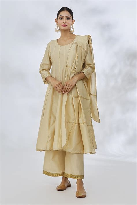 Buy Naintara Bajaj Beige Silk Gota Patti Detail A Line Kurta And