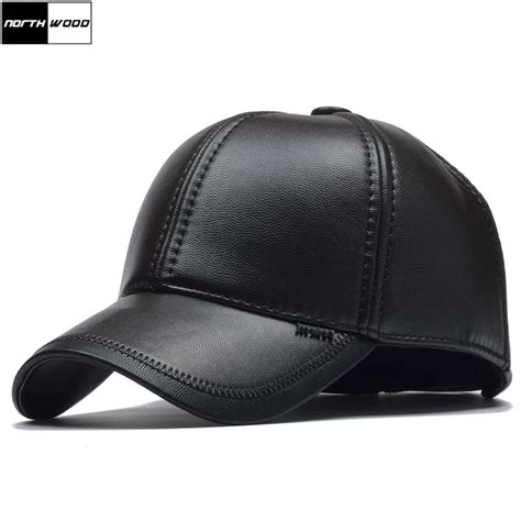 [NORTHWOOD] Winter PU Leather Baseball Caps Men Solid Snapback Leather Cap Winter Baseball Cap ...