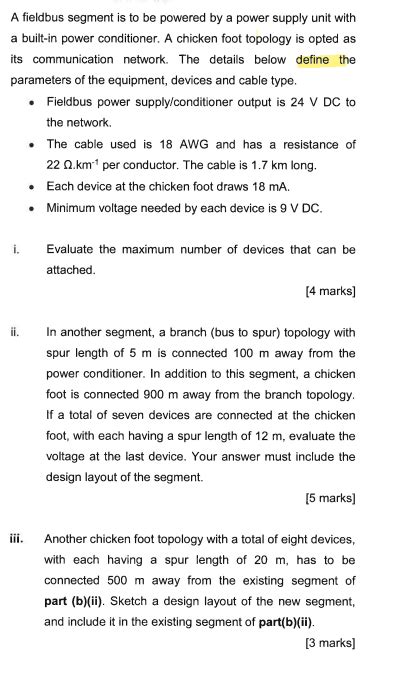 solved  fieldbus segment    powered   power supply cheggcom