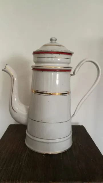 ANCIENNE CAFETIÈRE EN tôle émaillée blanche Émail Cuisine Vintage