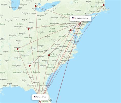 All flight routes from Tampa to Philadelphia, TPA to PHL - Flight Routes