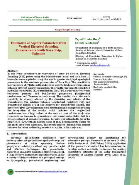 Estimation Of Aquifer Parameters From Ve Pdf Aquifer Porosity