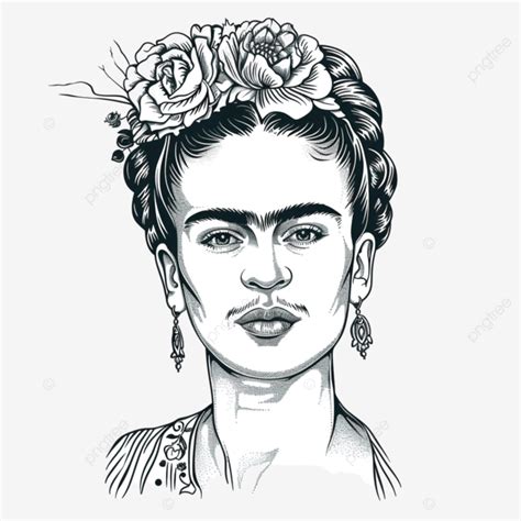 Ilustración De Vector De Retrato De Frida Kahlo Dibujada En Estilo De