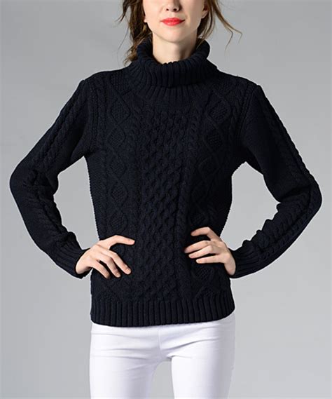 Take A Look At This Navy Cable Knit Turtleneck Sweater Today Ladies Turtleneck Sweaters