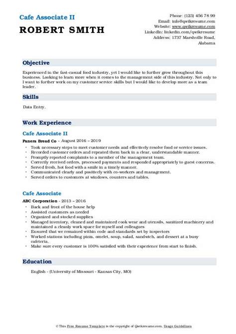 Cafe Associate Resume Samples Qwikresume