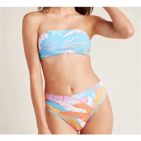 L Space Swim New Lspace Hawaiian Blue Bikini Top Highwaisted Bikini