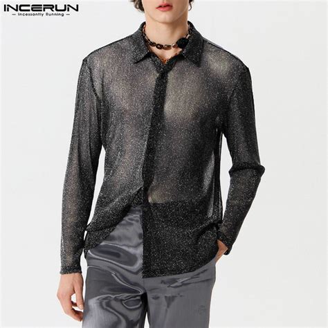 Incerun Homens Vintage Casual Glitter Manga Longa Camisas De Moda