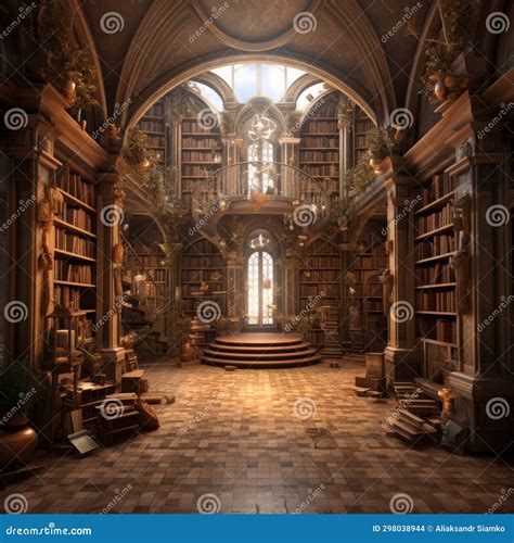 A Library With Bookshelves And Stairs Stock Photography Cartoondealer