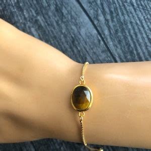 Gold Tiger Eye Bracelet for Women, Brown Natural Gemstone Dainty ...