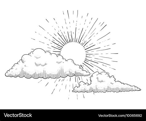 Sun With Clouds Engraving Royalty Free Vector Image