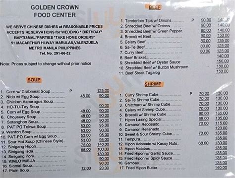 Golden Crown Food Center Menù Valenzuela Main Menu Sluurpy