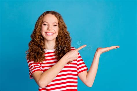 Portrait Of Pretty Girl With Curly Hairdo Wear Stylish T Shirt